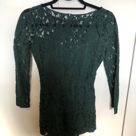 BB Dakota Dasha Hunter Green Lace Romper - Picture 2 of 3